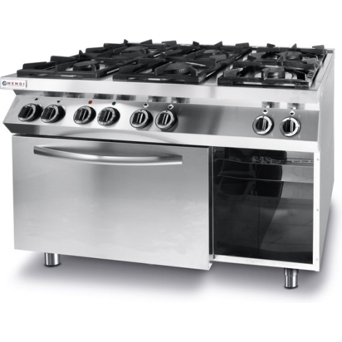 Gasfornuis Kitchen Line 6 Pits Met Elektrische Heteluchtoven GN1/1 - Hendi 225899 - Horeca & Professioneel