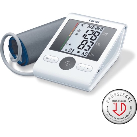 Beurer BM 28 Bloeddrukmeter bovenarm - Aanbevolen door Hartstichting - App: Beurer HealthManager Pro - Hartritmestoornis herkenning – Rust indicator – Manchet aanbreng controle - 22 tot 42 cm Manchet - Geschikt tijdens zwangerschap - 5 Jaar garantie