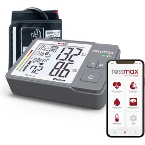 Rossmax Z5 - *Nieuw* - Bloeddrukmeter Bovenarm Hartstichting - Klinisch Gevalideerd - Hartslagmeter - Bluetooth - Smartphone App - Onregelmatige Hartslag - AFib en PC Detectie - Geheugen - Gemiddelde Ochtend/Avond - Accu - 2 Gebruikers en Gastmodus