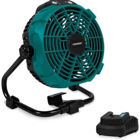 VONROC Ventilator 20V - voor draadloos en bedraad gebruik - Incl. netstroom adapter - Incl. 20V – 2.0Ah accu en snellader