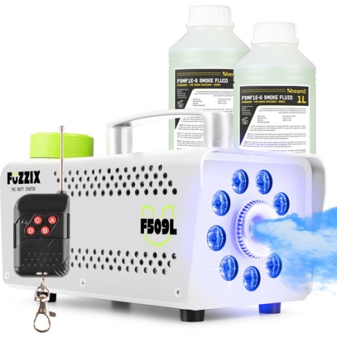 Fuzzix F509LW Party Rookmachine met 9 ingebouwde RGB LEDs incl 2L Rookvloeistof - wit