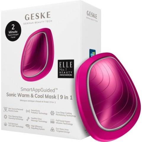 GESKE | SmartAppGuided™ Sonic Warm & Cool Mask | 9 in 1 | Beauty LED-gezichtsmasker | Volledig LED-spectrum en roodlichttherapie | Warmte | Koeling | Verhoogde inname van gezichtsverzorging