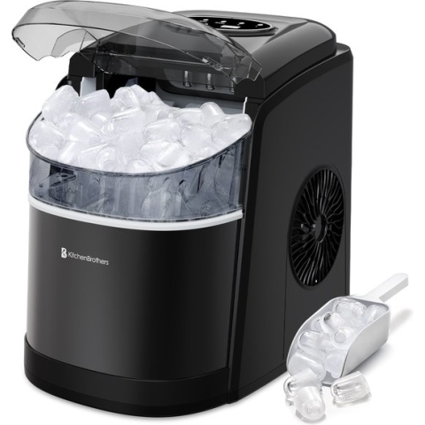 KitchenBrothers IJsblokjesmachine - 1.6L - 8 min. - 12kg/24u - Zelfreinigingsfunctie - IJsblokmaker met IJsschep - Zwart