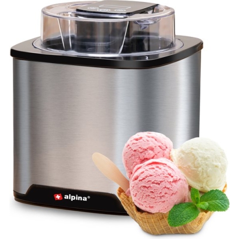 alpina IJsmachine - IJsmaker 2L - Roomijs, Frozen Yoghurt, Sorbet, etc. - RVS - Zilver