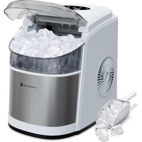 KitchenBrothers IJsblokjesmachine - 1.6L - 8 min. - 12kg/24u - Zelfreinigingsfunctie - IJsblokmaker met IJsschep - Wit
