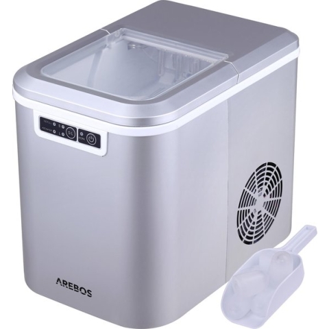 AREBOS Jsblokjesmachine – IJsblokjesmaker – binnen 10-15 minuten - met IJsschep - 12kg/24u - 2,2L Watertank - Zilver