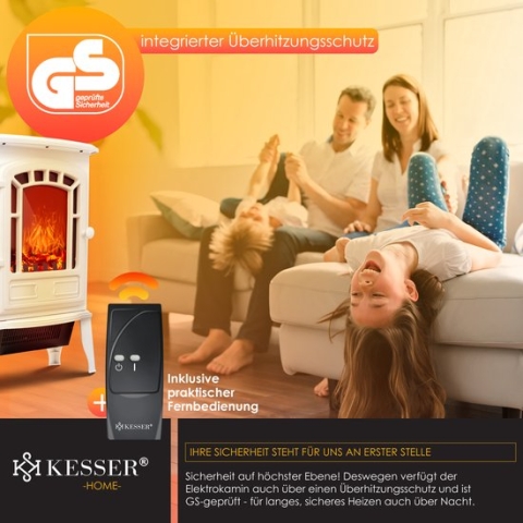 KESSER® Elektrische Haard met Ventilatorkachel & Afstandsbediening 2000W Elektrische Haard Elektrische Verwarming LED Haard effect Vlam Effect Kachel Geluidsarm Verstelbaar - Wit