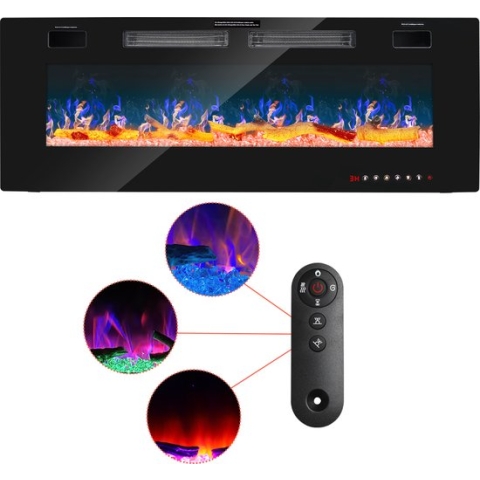 Elektrische haard - 12 kleurenmodi LED vlameffect, 750/1500 W haardwand en inbouwhaard Wandhaard met verwarming App-functie Afstandsbediening Touchscreen - 127 cm - Elektrische Sfeerhaarden