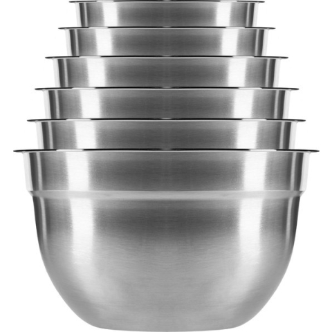 Krumble Beslagkomkomen set - Bakgerei - Bakspullen - Beslagkommen - Mengschalen - Mengkommen - Slakom set - Set van 6 inclusief deksel - Vaatwasserbestendig - RVS - Inhoud: 1.5L, 2L, 2.5L, 3L, 4L en 5L - Grijs / Zilver