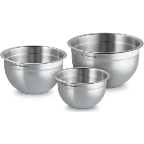 Le Creuset Set van 3 roestvrijstalen mengkommen met deksels