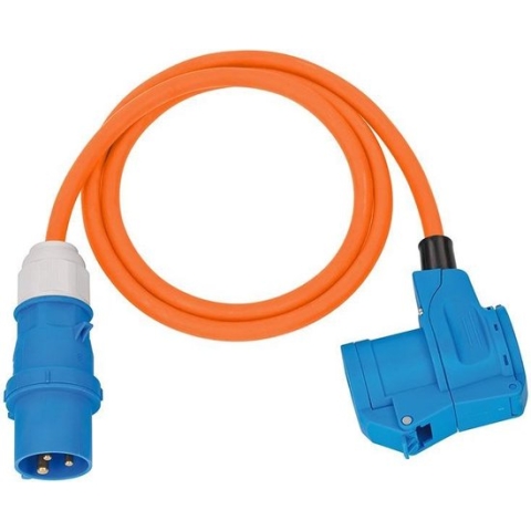 Brennenstuhl Camping CEE Verloopkabel met CEE stekker en hoekkoppeling incl. veiligheidscontact combistekkerdoos (1,5m kabel in oranje, 230V/16A, voor buitengebruik, Made in Germany)