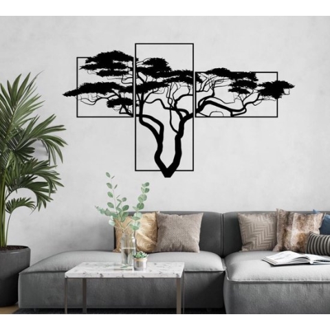 BT Home - 3 stucks Acacia Levensboom modern deco muurdecoratie - Wanddecoratie - Zwart - Houten art - Muurdecoratie - Line art - Wall art - Bohemian - Wandborden - Woonkamer - 120x80 cm - wandecoratie woonkamer