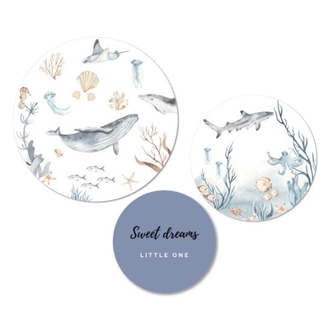 Muurcirkel zeedieren- babykamer decoratie - versiering - wandcirkel baby - set van 3 cirkels