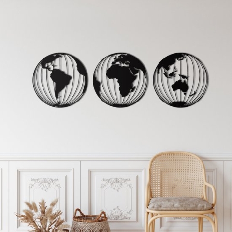 Wanddecoratie | Wereldkaart / World Map | Metal - Wall Art | Muurdecoratie | Woonkamer | Buiten Decor |Zwart| 50x50x50cm