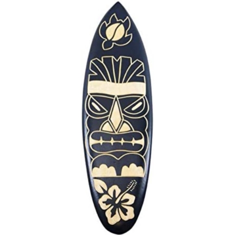 Surfplank van hout, wanddecoratie, motief Tiki, 50 cm