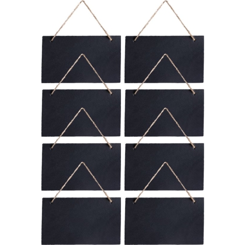 Navaris set van 8 krijtborden - Gemaakt van leisteen - 25 x 15 cm per stuk - Dubbelzijdig beschrijfbaar - Met touwtje op te hangen
