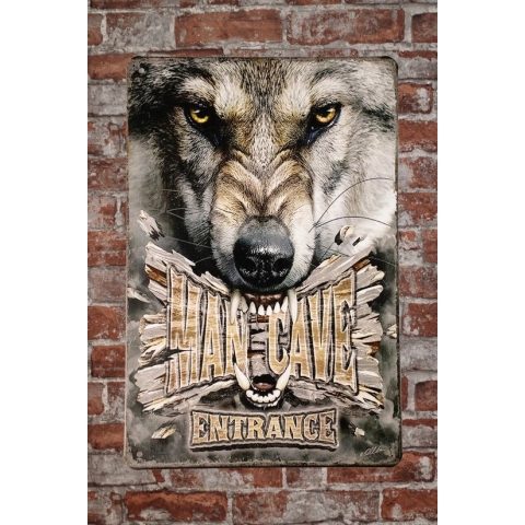 Wandbord - Mancave wolf - Metalen wandbord - Mancave - Mancave decoratie - Retro - Metalen borden - Metal sign - Bar decoratie - Tekst bord - Wandborden – Bar - Wand Decoratie - Metalen bord - UV b