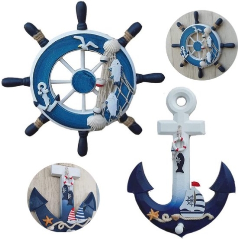 Tangger 23 cm stuurwiel hout en 28 cm anker houten muur deco mediterrane stijl nautisch cadeau slaapkamer bar nautische wanddecoratie hout handwerk