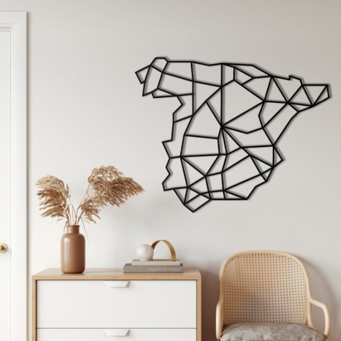 Wanddecoratie | Spanje Kaart / Spain Map | Metal - Wall Art | Muurdecoratie | Woonkamer | Buiten Decor |Zwart| 60x48cm