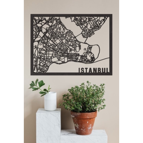 Houten Stadskaart Istanbul Zwart Mdf 100x75cm Wanddecoratie Voor Aan De Muur City Shapes