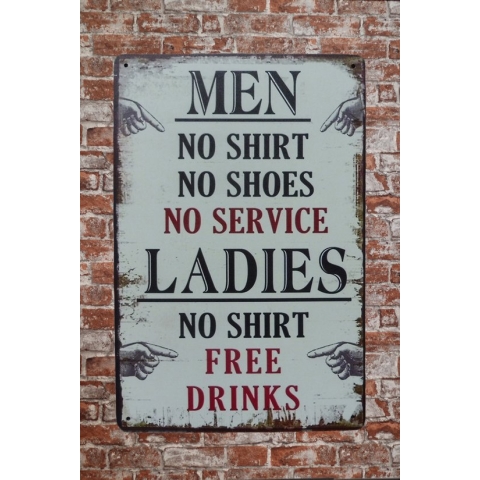 Wandbord - Men Ladies - Mancave - Mancave decoratie - Metalen wandbord - Tekst bord - Decoratie - Metalen borden - Bar decoratie - Vrouwen - Wand Decoratie - Metalen bord - 20 x 30 cm Cave & Garden
