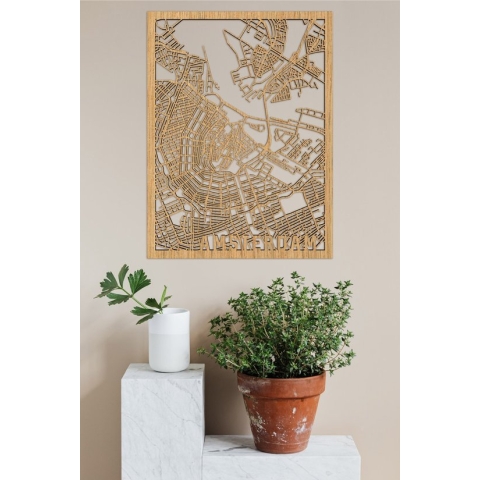 Houten Stadskaart Amsterdam Eikenhout 100x75cm Wanddecoratie Voor Aan De Muur City Shapes