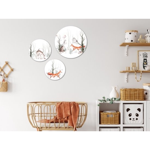 Muurcirkel / Wandcirkel Bosdieren groot - set van 3 muurcirkels - Decoratie kinderkamer / babykamer jongens & meisjes