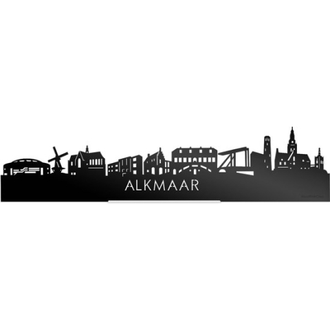 Standing Skyline Alkmaar Zwart Glanzend - 60 cm - Woondecoratie design - Decoratie om neer te zetten en om op te hangen - Meer steden beschikbaar - Cadeau voor hem - Cadeau voor haar - Jubileum - Verjaardag - Housewarming - Interieur -