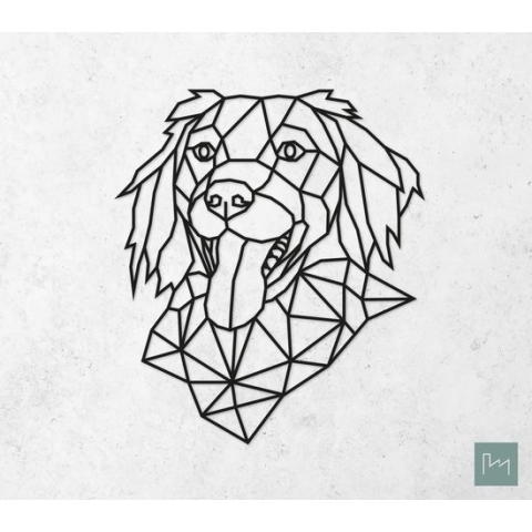 Laserfabrique Wanddecoratie - Geometrische Hond Friese Stabij - Large - Zwart - Geometrische dieren en vormen - Houten dieren - Muurdecoratie - Line art - Wall art