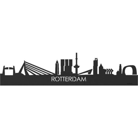 Skyline Rotterdam Zwart hout - 80 cm - Woondecoratie - Wanddecoratie - Meer steden beschikbaar - Woonkamer idee - City Art - Steden kunst - Cadeau voor hem - Cadeau voor haar - Jubileum - Trouwerij - WoodWideCities