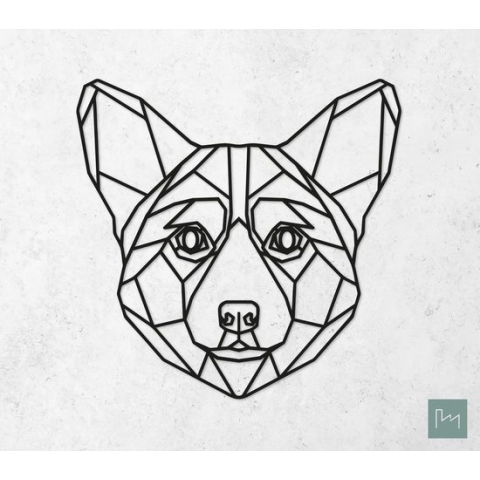 Laserfabrique Wanddecoratie - Geometrische Hond Welsh Corgi - Large - Zwart - Geometrische dieren en vormen - Houten dieren - Muurdecoratie - Line art - Wall art