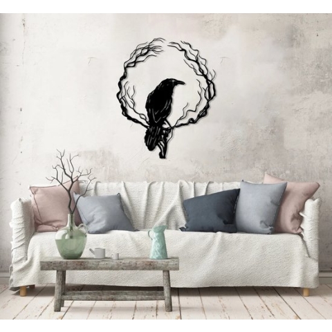 Prachtige metalen raven wanddecoratie met 3D effect! 60 x 49 cm Zwart