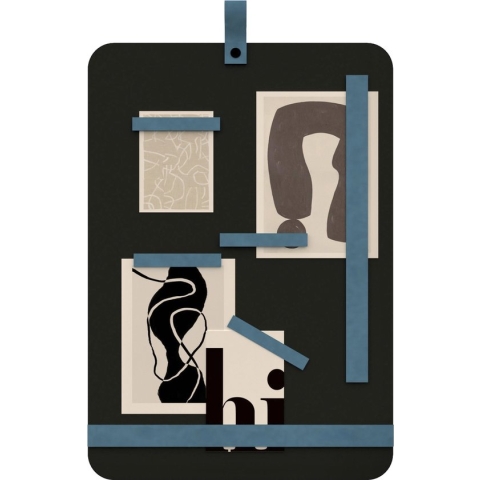 Magneetbord 50x35 Handles and more® | PETROL / zwart staal (inclusief 6 leren magneet accessoires)