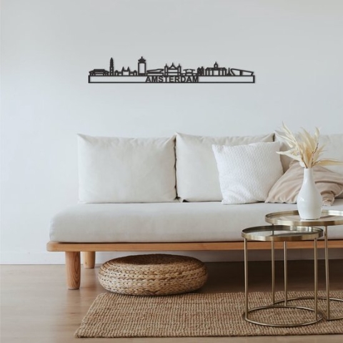 Skyline Amsterdam Zwart Mdf 130 Cm Wanddecoratie Voor Aan De Muur Met Tekst City Shapes