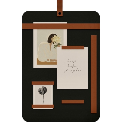 Magneetbord 50x35 Handles and more® | COGNAC / zwart staal (inclusief 6 leren magneet accessoires)