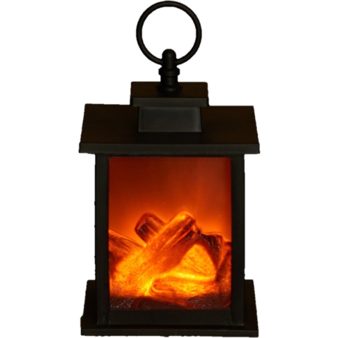 Sfeerhaard/open haard lantaarn zwart met led verlichting L12 x B12 x H18,5 cm - Woondecoratie/kerstversiering verlichting