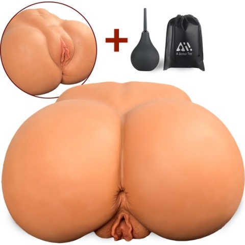 Aii 3D Katy Half-Body masturbator + Gratis cleaning Bulb en Opbergtas - Masturbator voor man - Pocket Pussy - 2 in 1 Vagina en Anus - Sex toys voor mannen - Donker getint