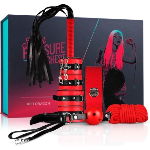 LoveBoxxx Secret Pleasure Chest Red Dragon – Bondage Sex Toys voor Mannen en Vrouwen – 7-delige BDSM Set – Bondage Set Geschikt voor Beginners – Rood
