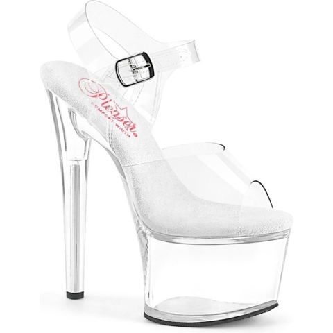 Pleaser Sandaal met enkelband, Paaldans schoenen -40 Shoes- PASSION-708 US 10 Transparant/Wit