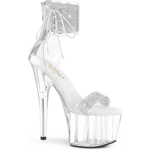 Pleaser Sandaal met enkelband, Paaldans schoenen -42 shoes- ADORE-727RS Paaldans schoenen Zilverkleurig/Transparant