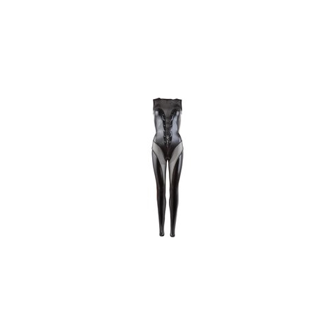 Cottelli Collection – Geregen Catsuit van Transparant Powernet met Wetlook Extravagant en Aantrekkelijk – Maat L - Zwart