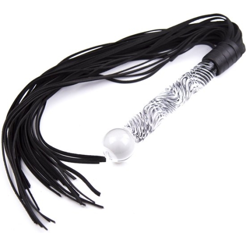 Luxe flogger met glazen handvat - zwart