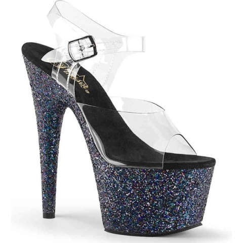 EU 40 = US 10 | ADORE-708LG | 7 Heel, 2 3/4 PF Ankle Strap Sandal w/ Holo Glitter Bottom