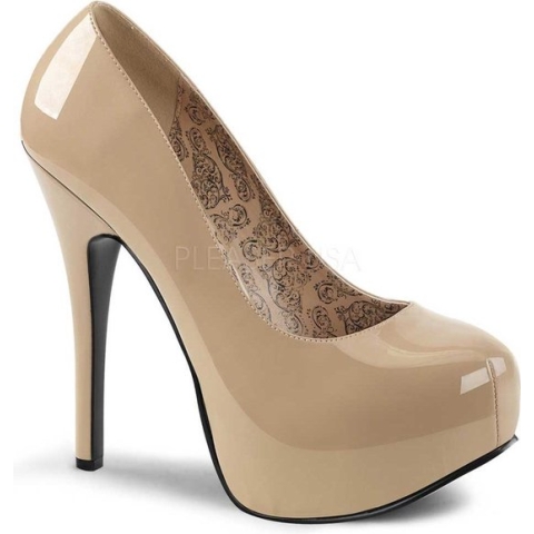 Teeze-06W patent nude pump met plateau creme - (EU 45 = US 14) - Pleaser Pink Label