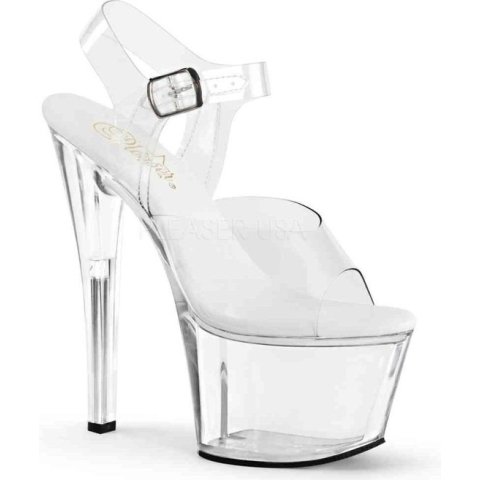 Pleaser Sandaal met enkelband, Paaldans schoenen -44 Shoes- SKY-308VL Paaldans schoenen Transparant