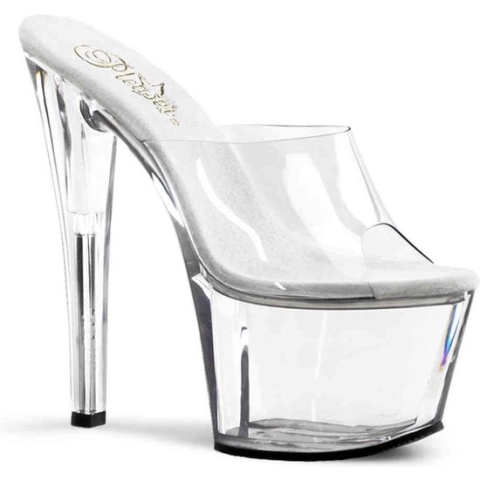 Pleaser Muiltjes -40 Shoes- SKY-301 Paaldans schoenen Transparant/Zilverkleurig