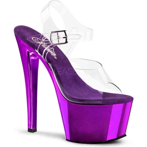 Pleaser Sandaal met enkelband, Paaldans schoenen -41 Shoes- SKY-308 Paaldans schoenen Paars/Transparant