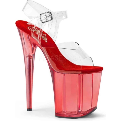 Pleaser - FLAMINGO808T Ankle strap sandal, Pole dance shoes - Paaldans schoenen - 40 Shoes - Rood/Transparant