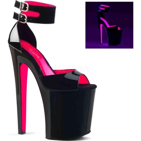 Pleaser Sandaal met enkelband, Paaldans schoenen -39 Shoes- XTREME-875TT Paaldans schoenen Zwart/Roze