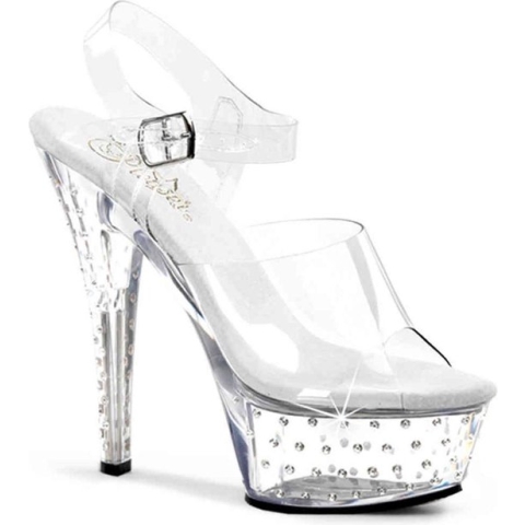 Pleaser - STARDUST608 Ankle strap sandal, Pole dance shoes - Paaldans schoenen - 36 Shoes - Wit/Zilverkleurig